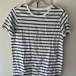 Lands' End White and Navy Short Sleeve Striped Crew Tee